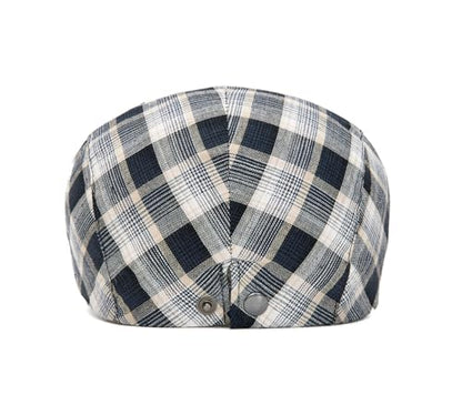 QHFHULV Newsboy Cap for Men Cotton Flat Gatsby Ivy Golf Cabbie Driving Hat - color: Plaid Black White