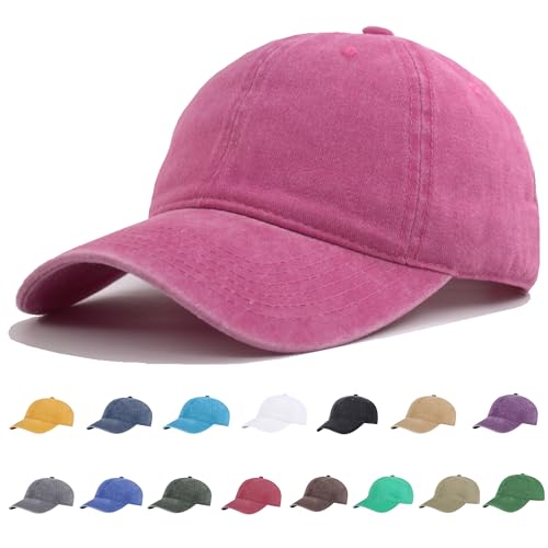 Vintage Washed Cotton Plain Baseball Caps Adjustable Unstructured Blank Casual Dad Ball Hats for Men Women, M/L/XL/XXL - color: Rose, size: Medium-Large
