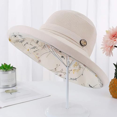 Summer Mesh Sun Hats for Women UV Protection Wide Brim Packable Bucket Hat - color: Beige