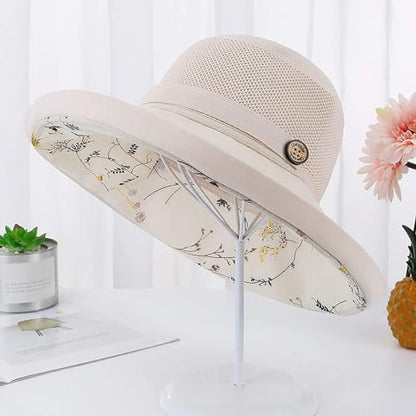 Summer Mesh Sun Hats for Women UV Protection Wide Brim Packable Bucket Hat - color: Beige