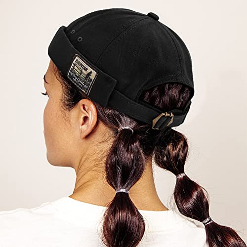 XYIYI Mens Docker Cap Brimless Hats Skullcap Worker Sailor Cap Rolled Cuff Retro Beanie Hat - color: Black