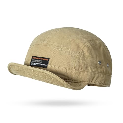 Croogo Short Brim Baseball Cap 5 Panel Flat Brim Hat for Men Street Style - color: Dy09-khaki