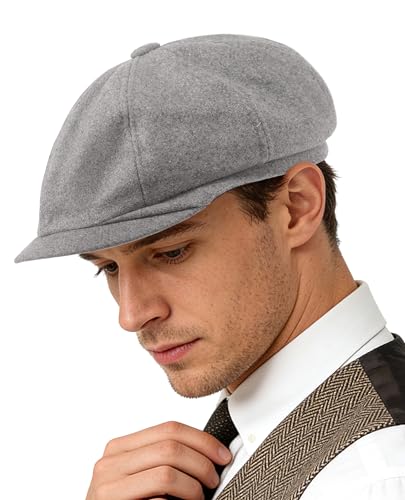 Adult 1920s Newsboy Cap for Men British Gangster Style Costume Baker Wool 8-piece Cap Halloween - color: Grey, size: L (23.6")