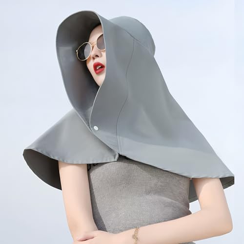 Wide Brim Sun Hat Balaclava Packable Neck Gaiter Lightweight Shawl for Women Summer Hat Beach Outdoors - color: Gray