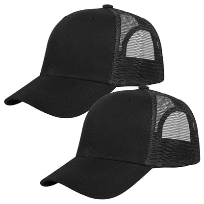 Falari Trucker Hat Baseball Cap Structured Plain Design 6 Panel, Adjustable Size - color: 2pk Black & Black
