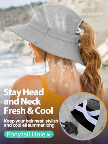 EW East Water Sun Beach Hat for Women, UPF50+ Waterproof with Ponytail Hole - color: Grey