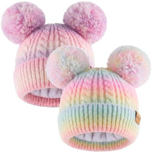 Toddler Winter Hat with Double Pom Pom Toddler Winter Beanie Hat for 3-8 - color: Multicolour