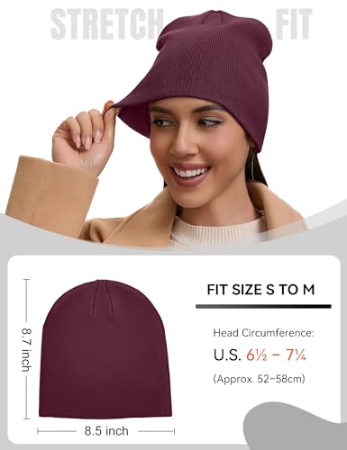 vidsel 100% Cotton Beanie Hat for Men Women, Soft Cuffless Knit Skull Cap - color: 1pc-burgundy