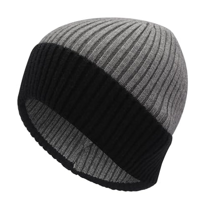 ZLYC Men Winter Knit Fisherman Beanie Hat Fashion Warm Daily Skull Cap - color: Cuffed Black and Gray