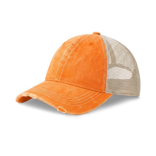 CHOK.LIDS Washed Trucker Hat Unstructured Distressed Pigment Dyed Cap - color: (Orange)