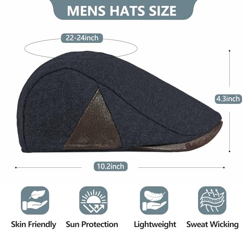 meioro Men's Cotton Newsboy Hat Adjustable Tweed Flat Cap for Men - color: Navy