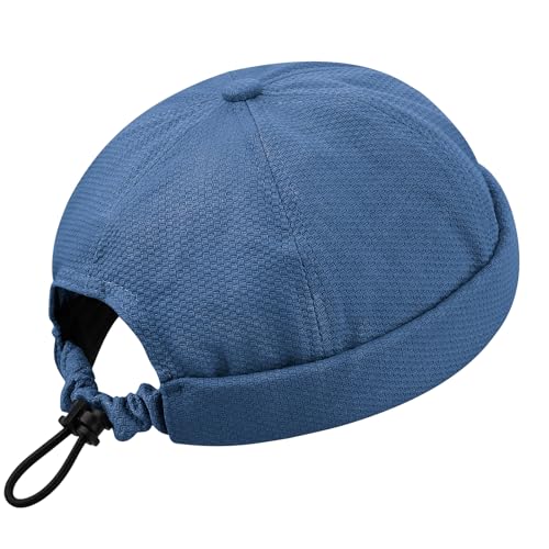 CLAPE Men Hats Docker Cap Breathable Beanie Brimless Hat Rolled Cuff Harbour Sailor Fisherman Leon Hat Waterproof Skullcap - color: Ct83-blue