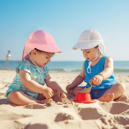 Baby Sun Hat with Breathable Mesh, UPF 50+ Boys Girls Toddler Swim - color: White + Pink, size: 0-6 Months