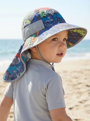 icolor Kids Sun Hat UPF50+ Sun Protection Bucket Hat Toddler Summer Beach Play Hats with Neck Flap for Girl Boy Ages 3~10 - color: Cutedinosaur