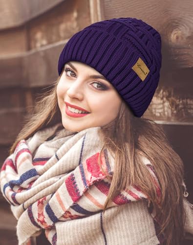 Loritta 3-Pieces Winter Hats for Women Warm Scarf Touchscreen Gloves - color: Violet