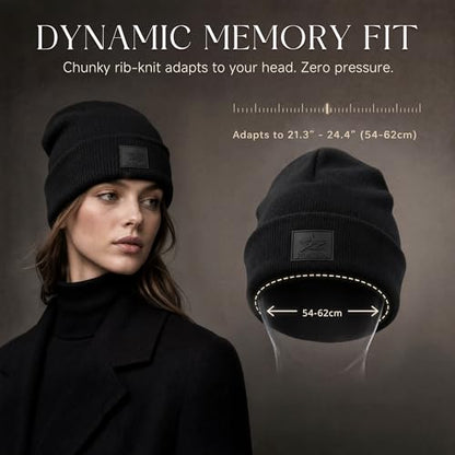 Winter Beanie Men Women Heavyweight Stretch Knit Cuffed Hat - color: Charcoal