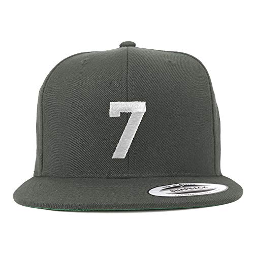 Trendy Apparel Shop Number 7 White Thread Embroidered Flat Bill Snapback Baseball Cap - color: Charcoal