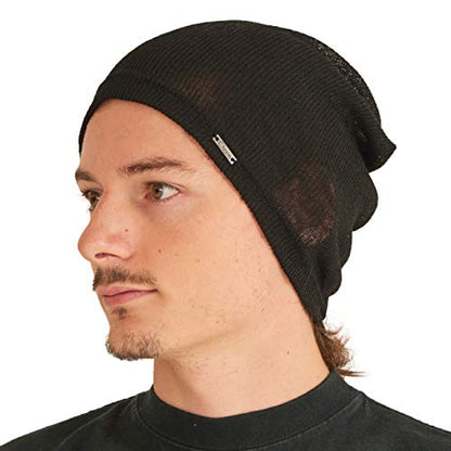CHARM Mens Light Weight Summer Beanie - Womens Breathable Slouchy Baggy Knit Hat - color: Black