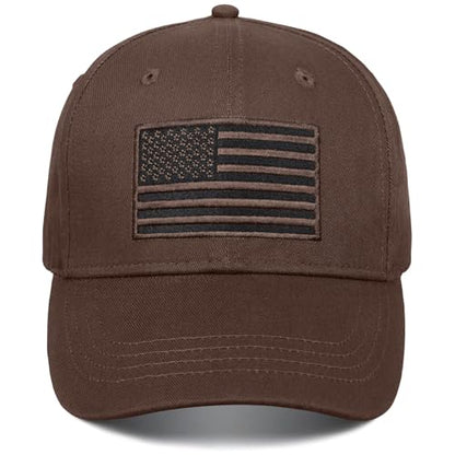 American Flag Baseball Cap for Men Women, Flag Embroidery & Adjustable Fit - color: Coffee