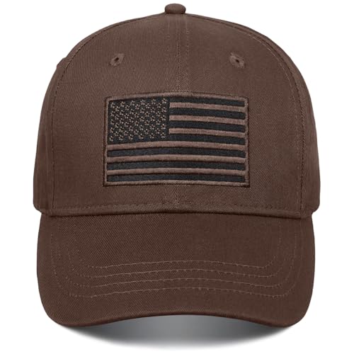 American Flag Baseball Cap for Men Women, Flag Embroidery & Adjustable Fit - color: Coffee