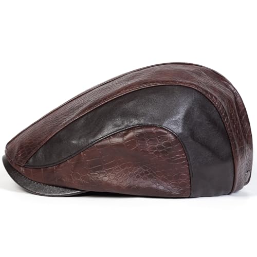 Newsboy Cap for Men, Flat Cap, PU Leather Hat - color: Spliced| Dark Brown