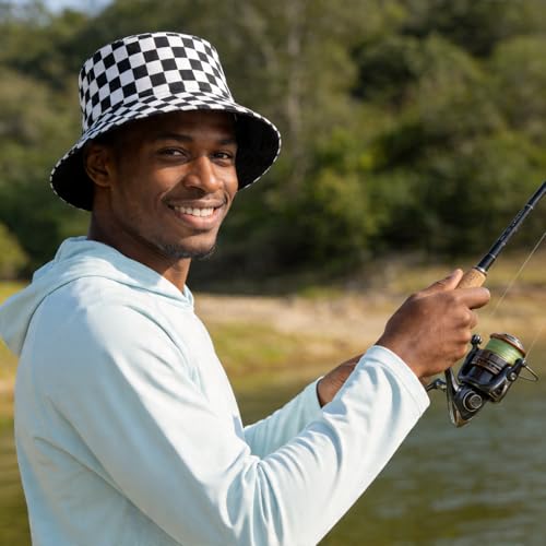 Bucket Hat Funny Duck Fisherman Hat Travel Beach Sun Hat Outdoor Cap for Men Women Adults - color: Black White Race Flag 1