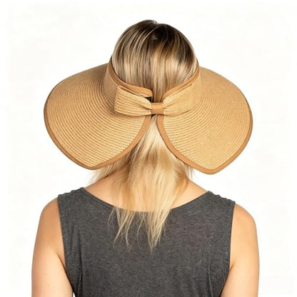 Sun Visor Hats Summer Wide Brim Clip on Beach Adjustable Large Brim Cap Golf Hat for Women - color: Khaki