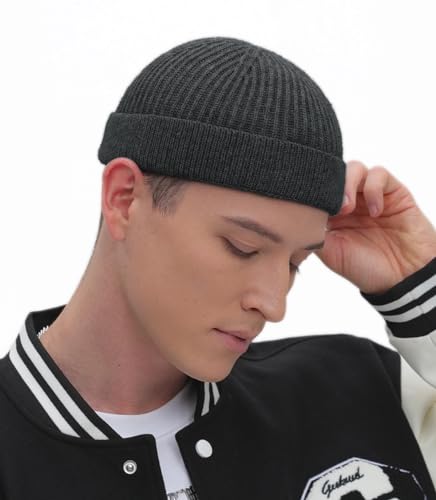 ROYBENS Thin Swag Wool Short Fisherman Beanie for Men Women Knit Winter Hat - color: 1pcs-dark Gray