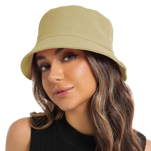Wheebo Solid Color Bucket Hat for Women Summer Beach Fishmen Hat for Lady Adult Unisex Cotton Cap…… - color: A-sc-khaki