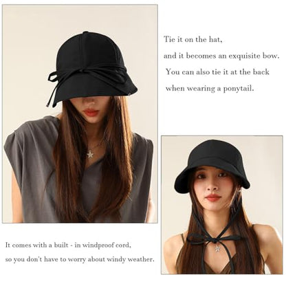Womens Sun Hat Wide Brim UPF 50+ UV Protection Foldable Packable Sun Shield Hat for Women, Ponytail Outdoor Fishing Hat - color: Upgraded Black
