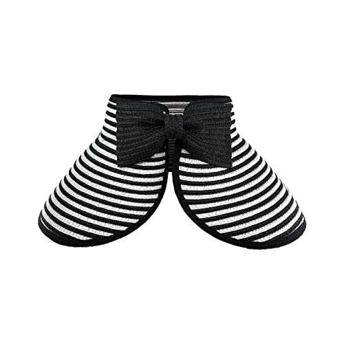 Womens Foldable Straw Sun Visor, Packable Roll‑Up Beach Hat with Wide Brim - color: Black & White