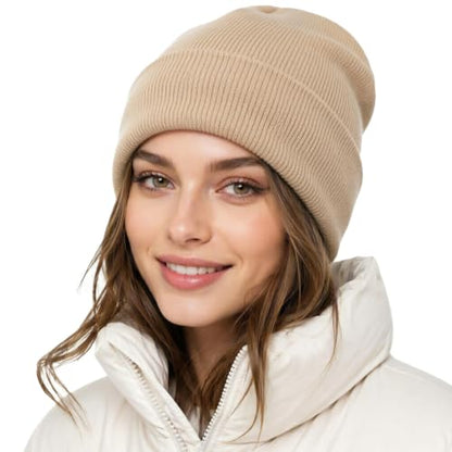 DRESHOW Winter Beanie for Women Men Fleece Lined Slouchy Knit Thick Beanies - color: 1 Pack Knit Beanie Hat: Beige