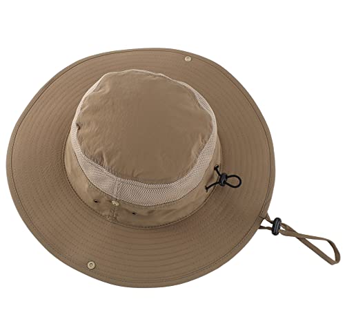 Connectyle UPF 50+ Wide Brim Sun Hat for Men Breathable Cowboy Boonie Hats Outdoor Bucket Hat for Fishing Hiking Safari - color: Dark Khaki