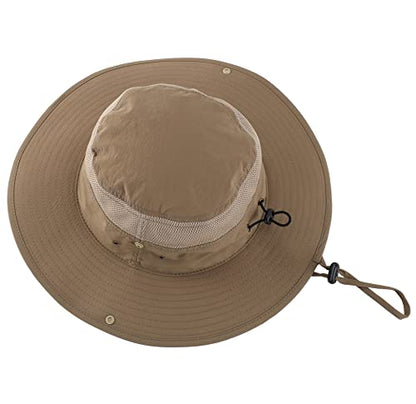 Connectyle UPF 50+ Wide Brim Sun Hat for Men Breathable Cowboy Boonie Hats Outdoor Bucket Hat for Fishing Hiking Safari - color: Dark Khaki