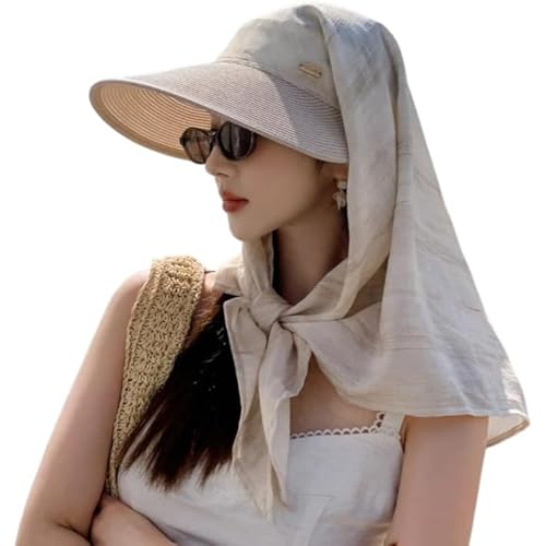 Sun Hats for Women Sun Protection Wide Brim Shawl with Neck Flap Hiking Visor Hat Outdoor UV Summer Beach hat - color: Beige