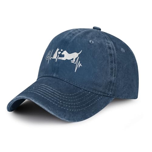 Women's Dog Love Cat Paw Heartbeat Baseball Cap for Men Women, Adjustable Vintage Distressed Washed Dad Hat - color: Navy
