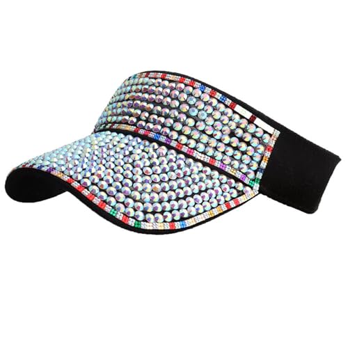 Bling Visor Shiny Rhinestones Sport Sun Adjustable Summer Cap Visor Caps for Women Men - color: C-black