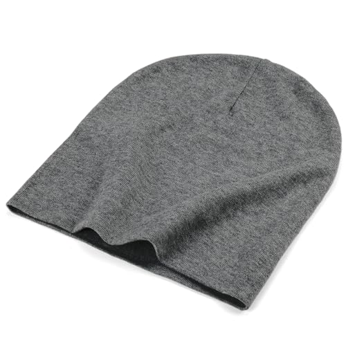 Thin 100% Cotton Fine-Knit Beanie Hat Slouchy Soft Chemo Skull Cap - color: 1-dark Grey