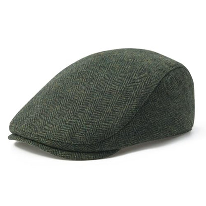 FEINION Men Wool Blend Flat Cap Tweed Newsboy Ivy Hat - color: Herringbone Green
