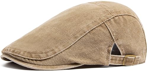 Denim Newsboy Cap for Unisex Adjustable Cotton - color: Khaki
