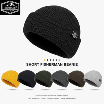 Fisherman Beanie Roll-up Edge Trawler Beanie Skullcap Watch Hat Knit Short Cap - color: Black+gk Grey