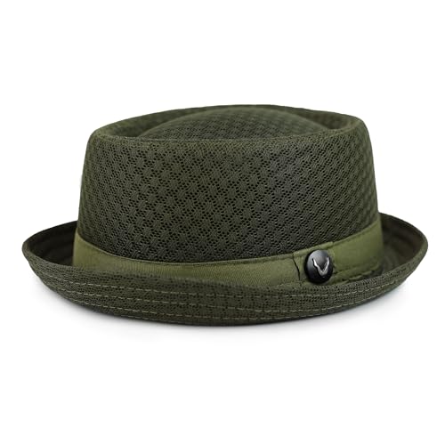 The Hat Depot Unisex Light Weight Classic Soft Cool Mesh Pork Pie hat - color: Olive, size: Small-Medium