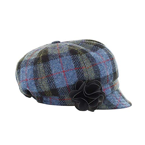 Newsboy Hat for Women's Cap 8 Panel Wool Made in Ireland - color: Blue, Green Plaid