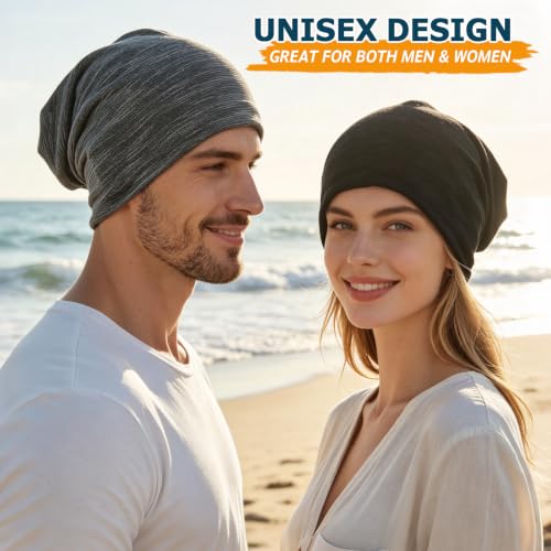 EINSKEY Slouchy Beanie for Men Women, Cotton Multipurpose Daily Headwear - color: Back & Grey