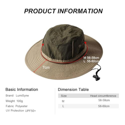 LumiSyne Unisex Two-Tone Bucket Hat Wide Brim Sun Hat UPF 50+ Adjustable Chin Strap Breathable Mesh Packable Boonie Hat - color: Khaki + Green, size: Large-X-Large