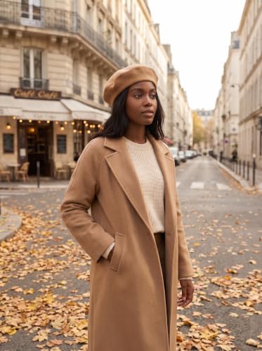 French Beret Hats for Women - Wool Solid Color Beanie Cap - color: Camel