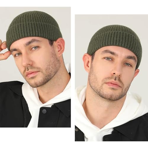 Fisherman Beanie for Men Knit Trawler Beanie Short Cuffed Watch Cap for Men Women - color: Green
