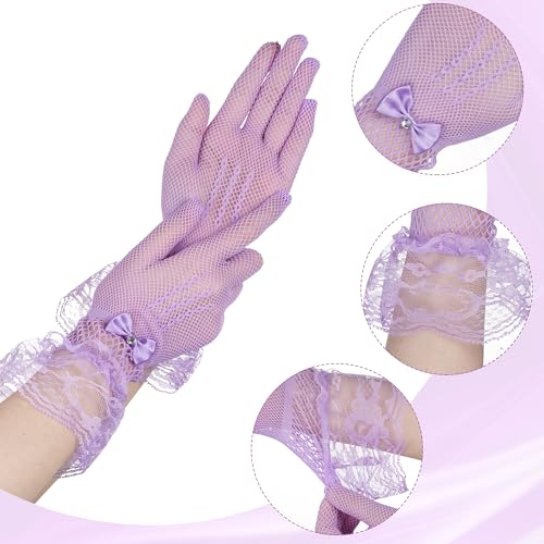 Fascinators Hats with Lace Gloves for Women Headband for Tea Party Wedding - color: Purple
