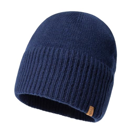 TOP-EX PolarWool Merino Wool Beanie with Soft Polartec Fleece Lining - color: Dark Blue, size: X-Large-XX-Large