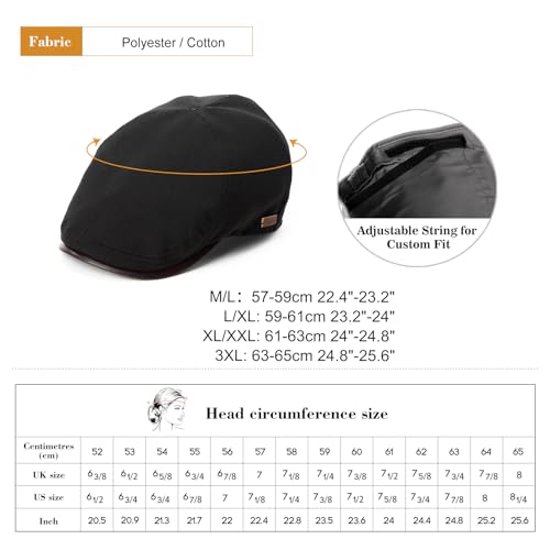TOP-EX UPF 50+ Waterproof Newsboy Flat Cap for Men, XL/XXL - color: Black(waterproof), size: Medium-Large